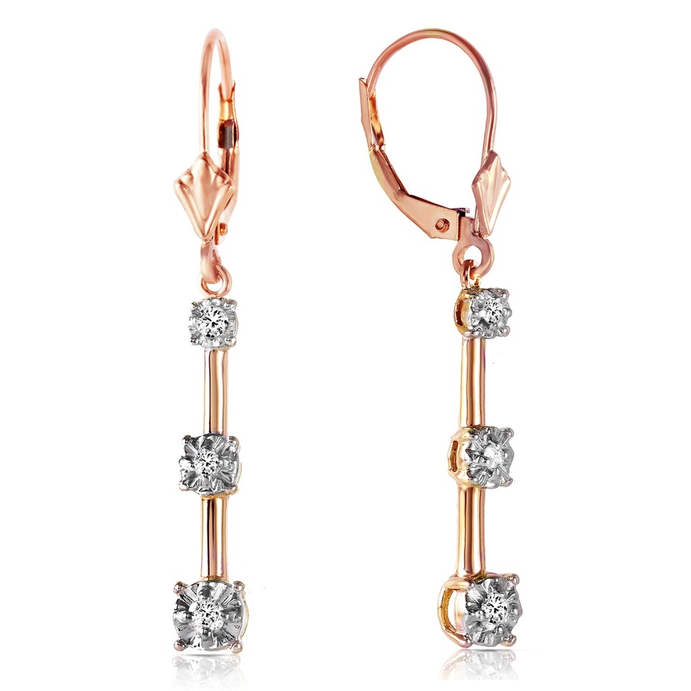 14K. SOLID GOLD LEVER BACK DIAMONDS EARRINGS - Picture 1 of 6